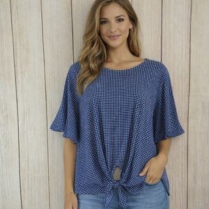 Adrianna Papell Blue & White Gingham Top Large